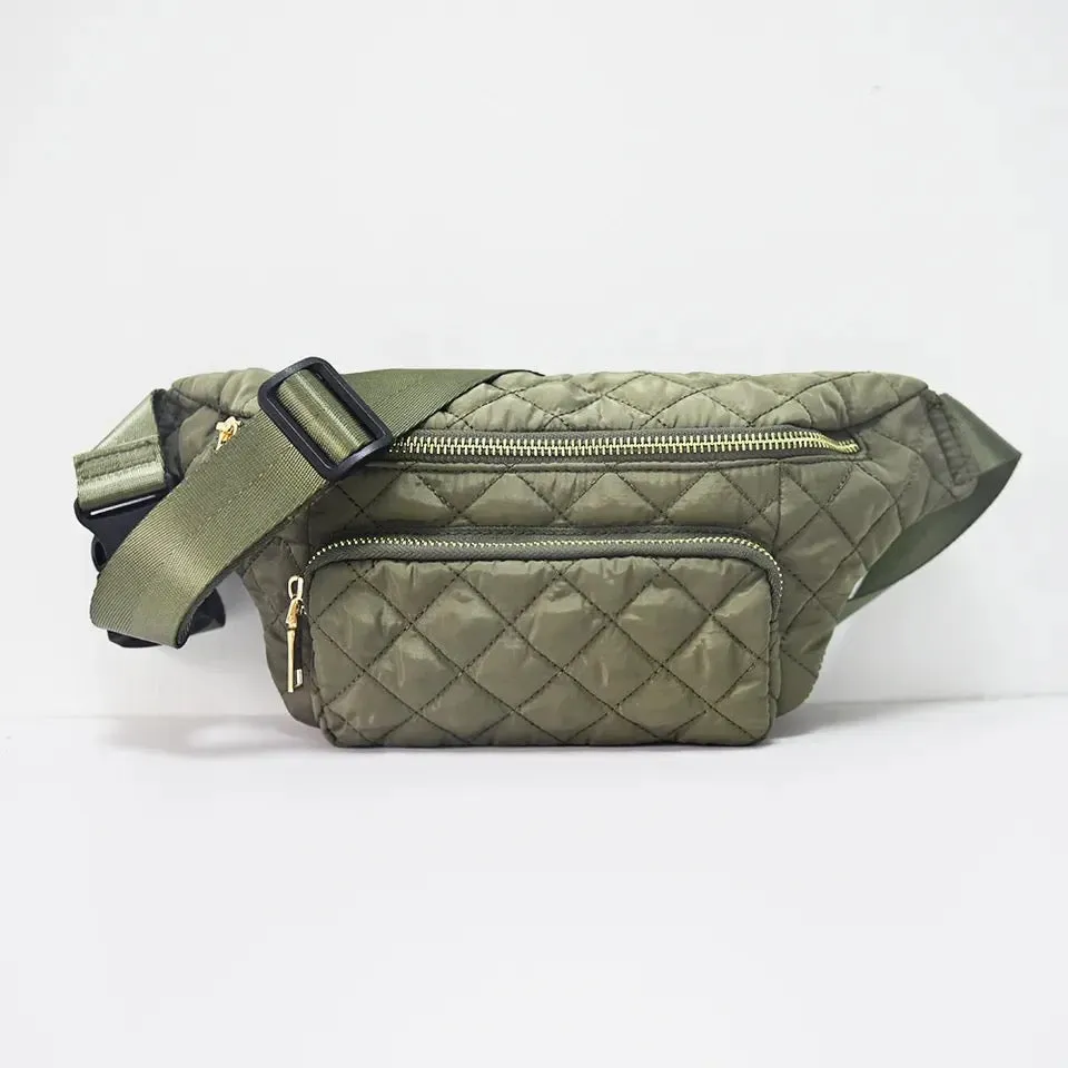 Quilted Nylon Sling/Fanny Bag - Olive, Black Or Ivory