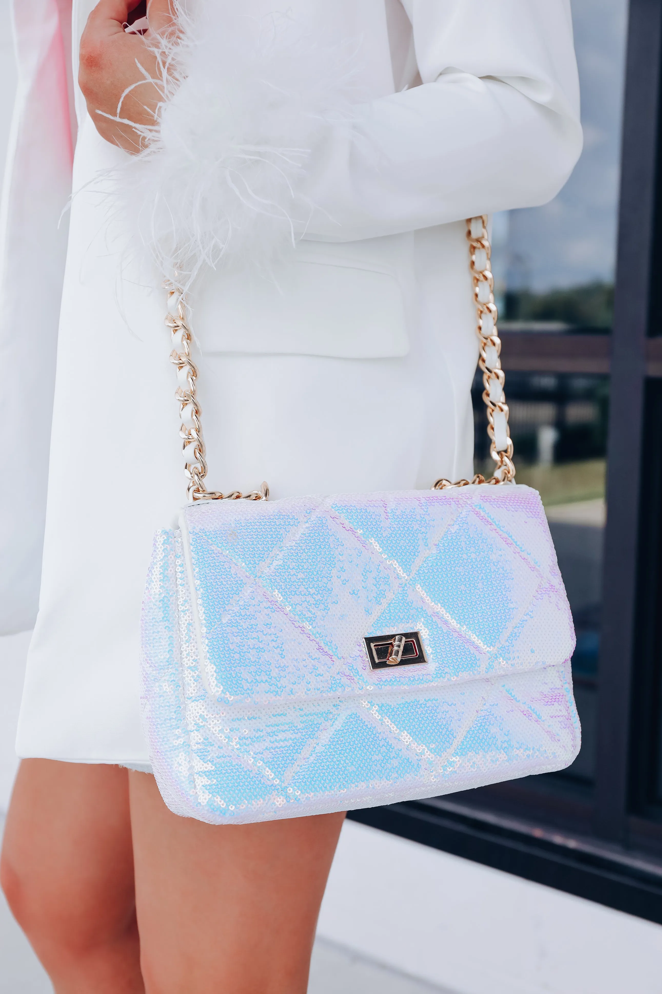 Quilted Sequin Shoulder Bag - AB