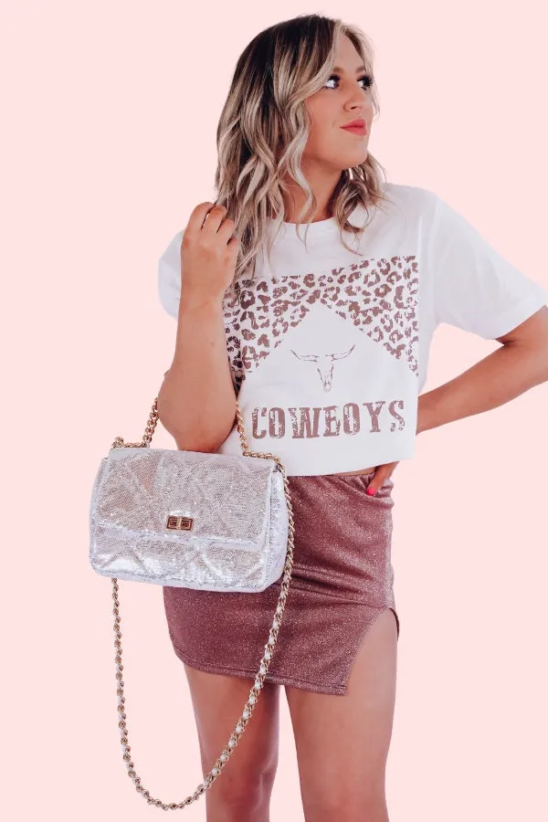 Quilted Silver Sequin Shoulder Bag