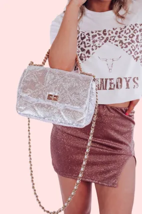 Quilted Silver Sequin Shoulder Bag