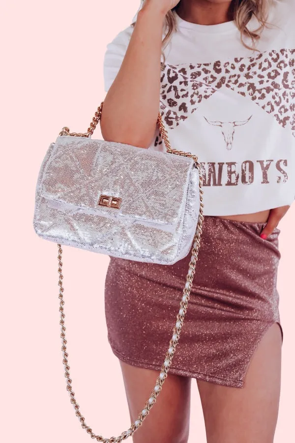 Quilted Silver Sequin Shoulder Bag