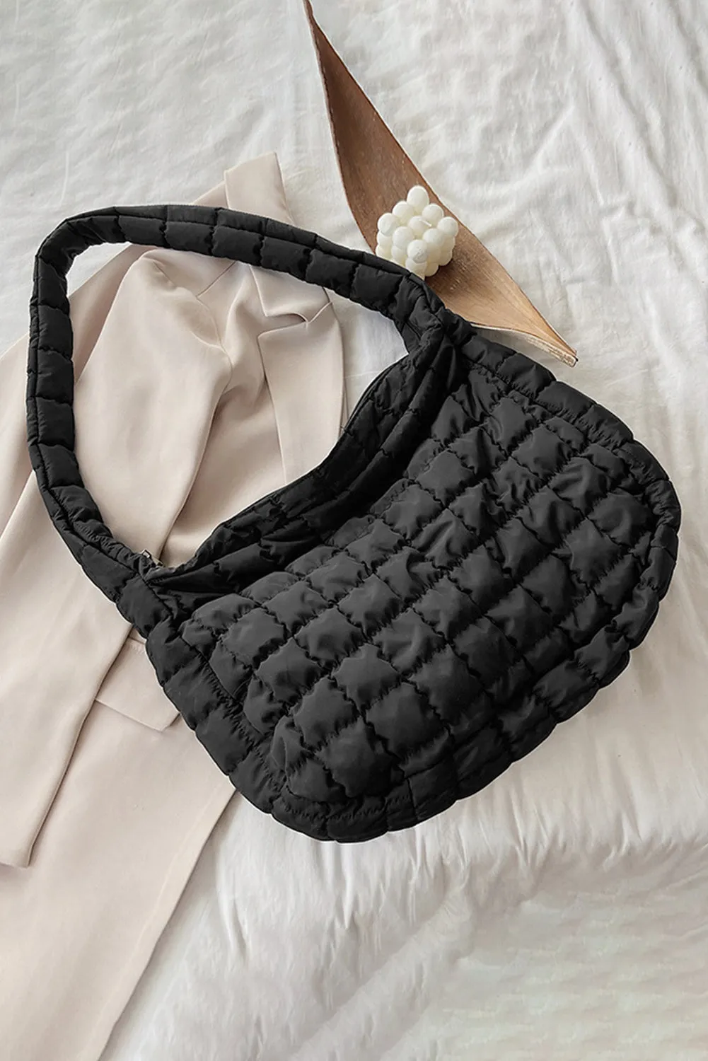 Quilted Zipper Large Shoulder Bag