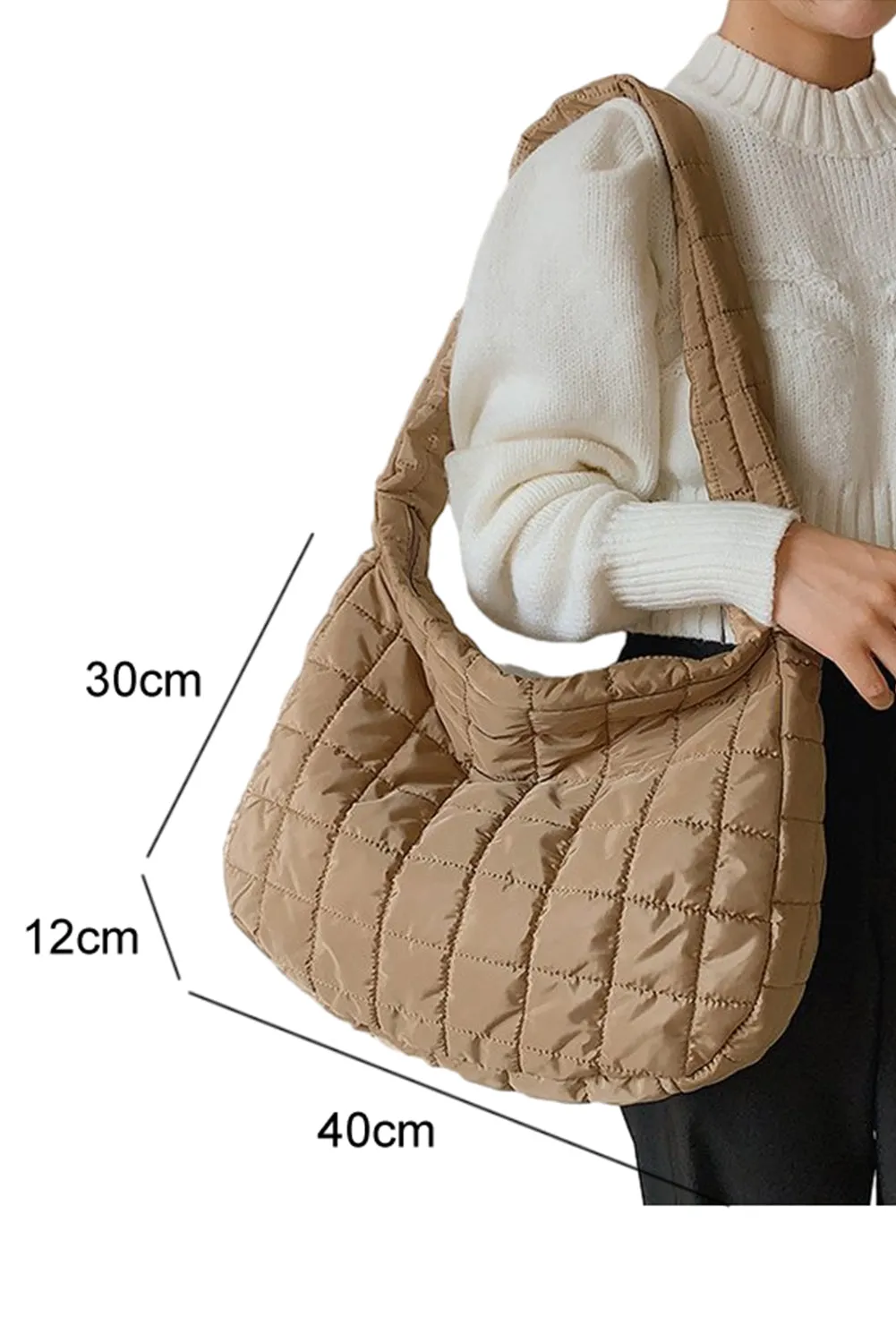 Quilted Zipper Large Shoulder Bag