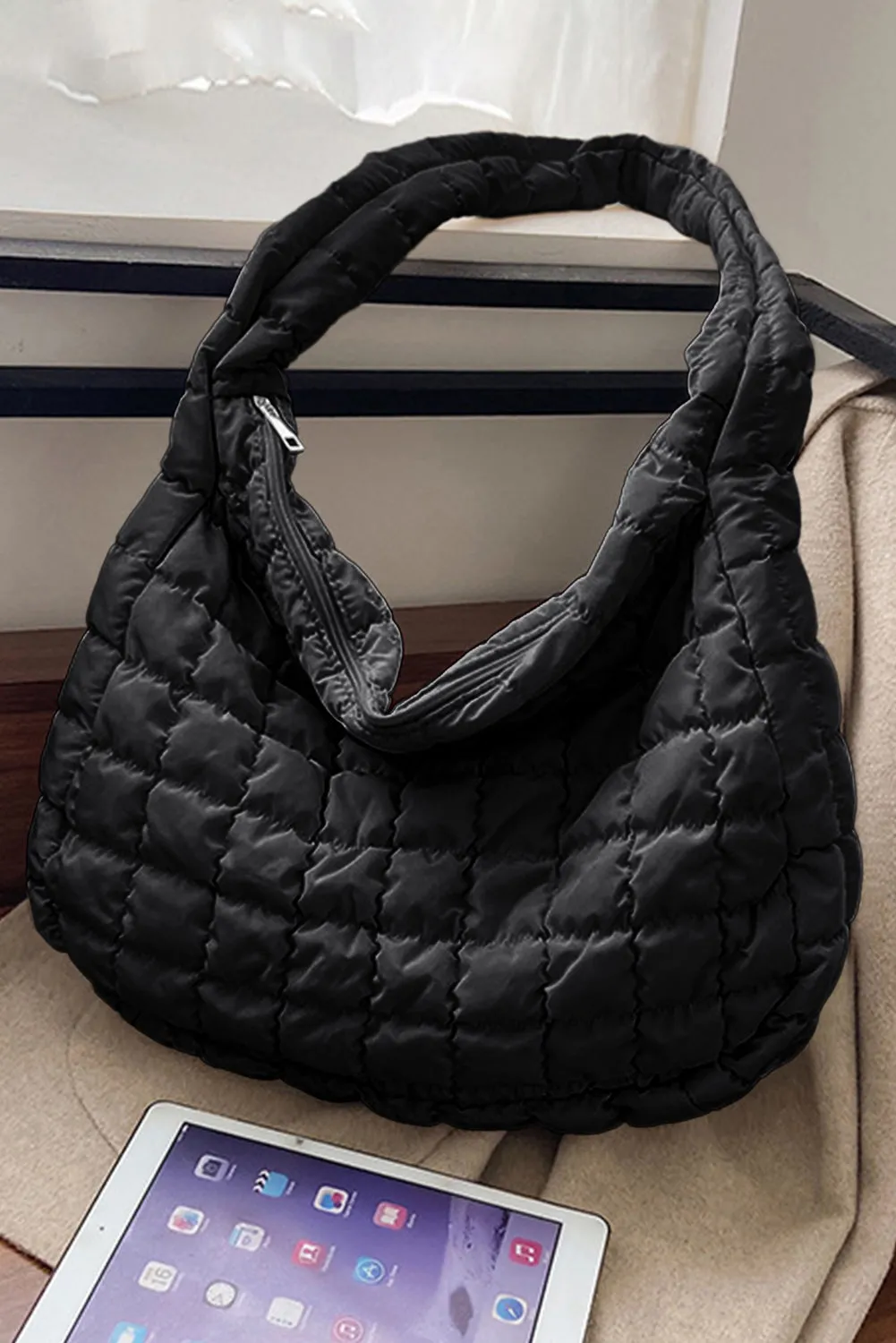 Quilted Zipper Large Shoulder Bag