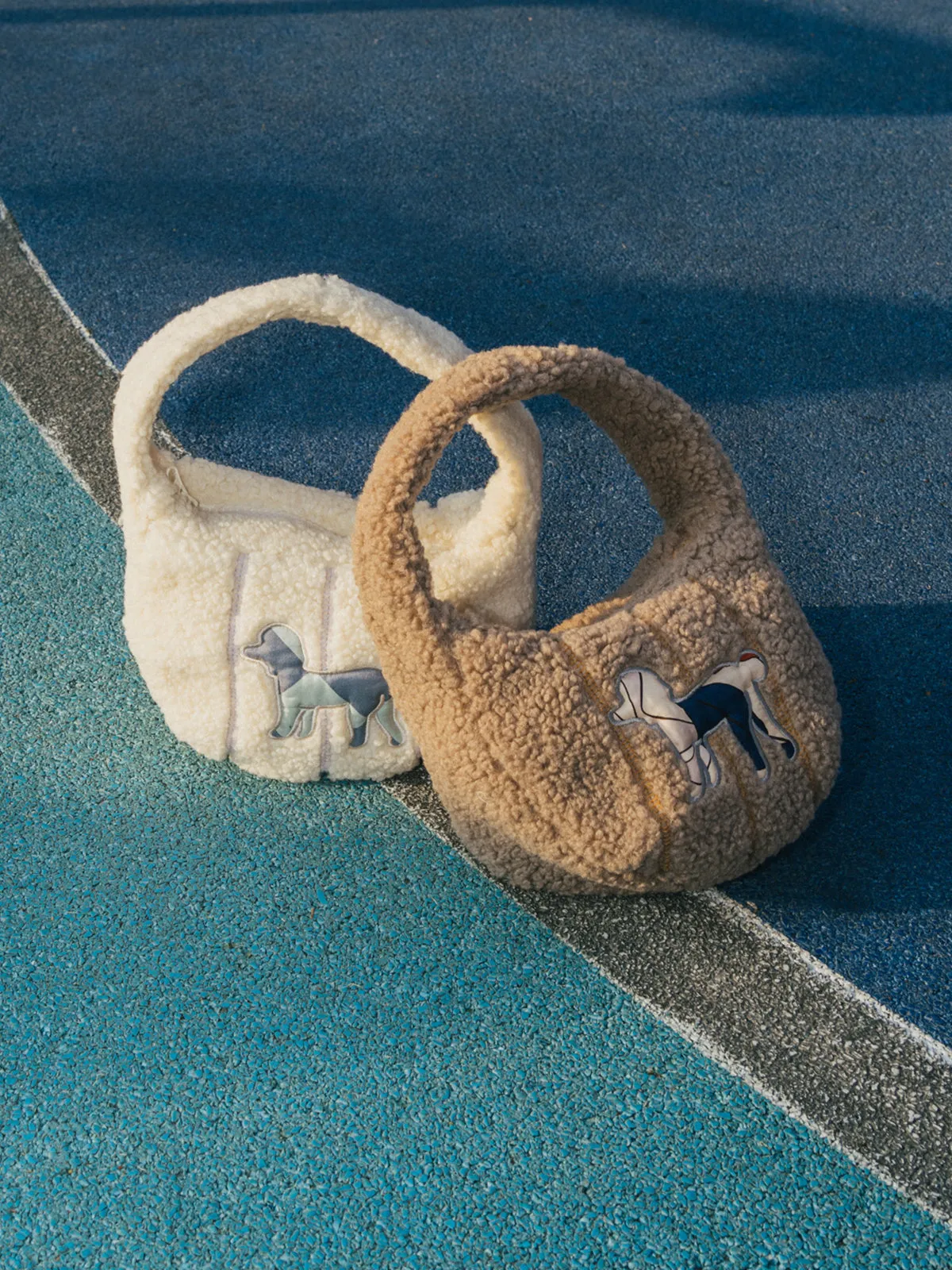 "Pan Pan" Half Moon Shearling Bag - Taupe