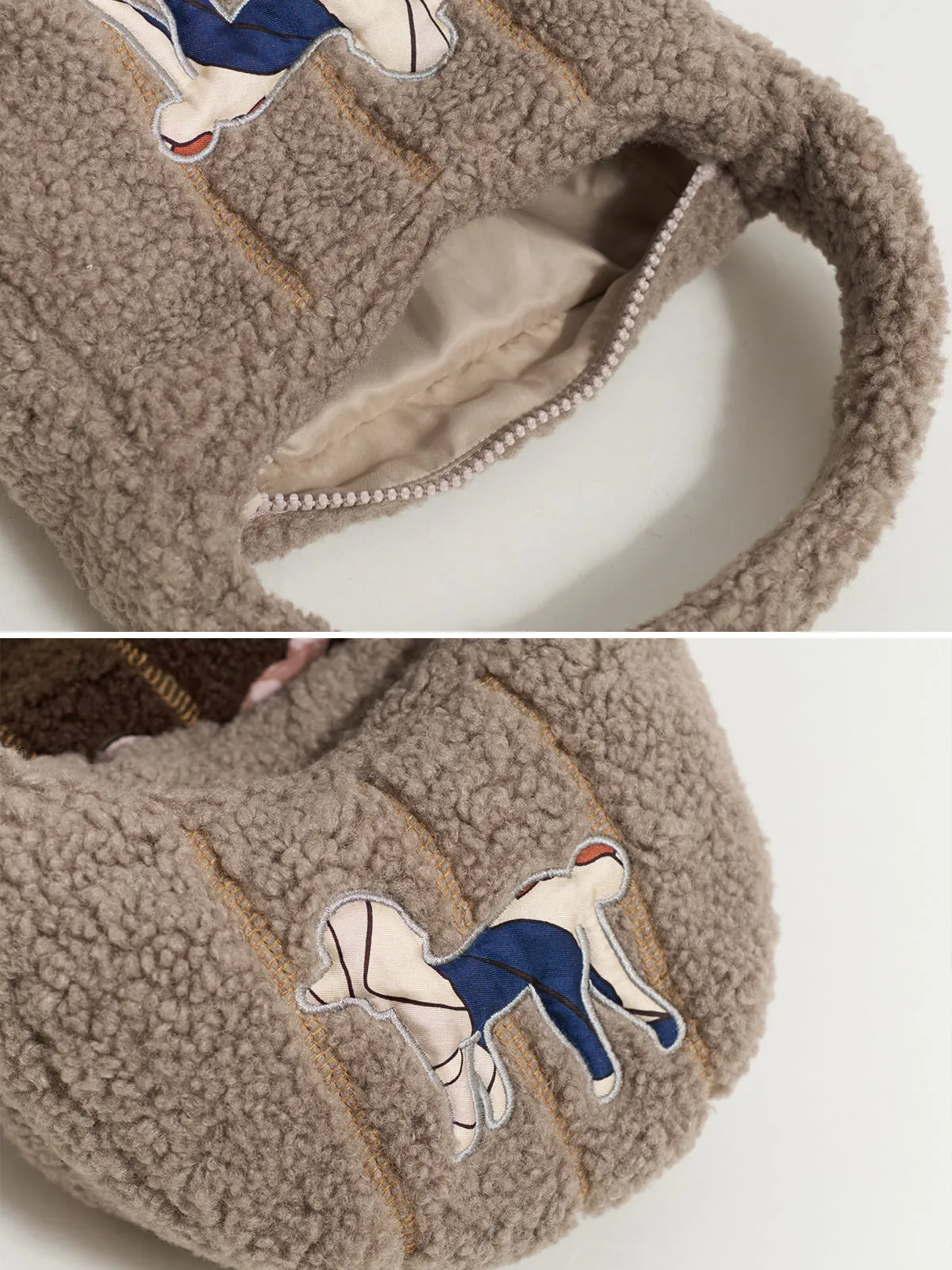 "Pan Pan" Half Moon Shearling Bag - Taupe