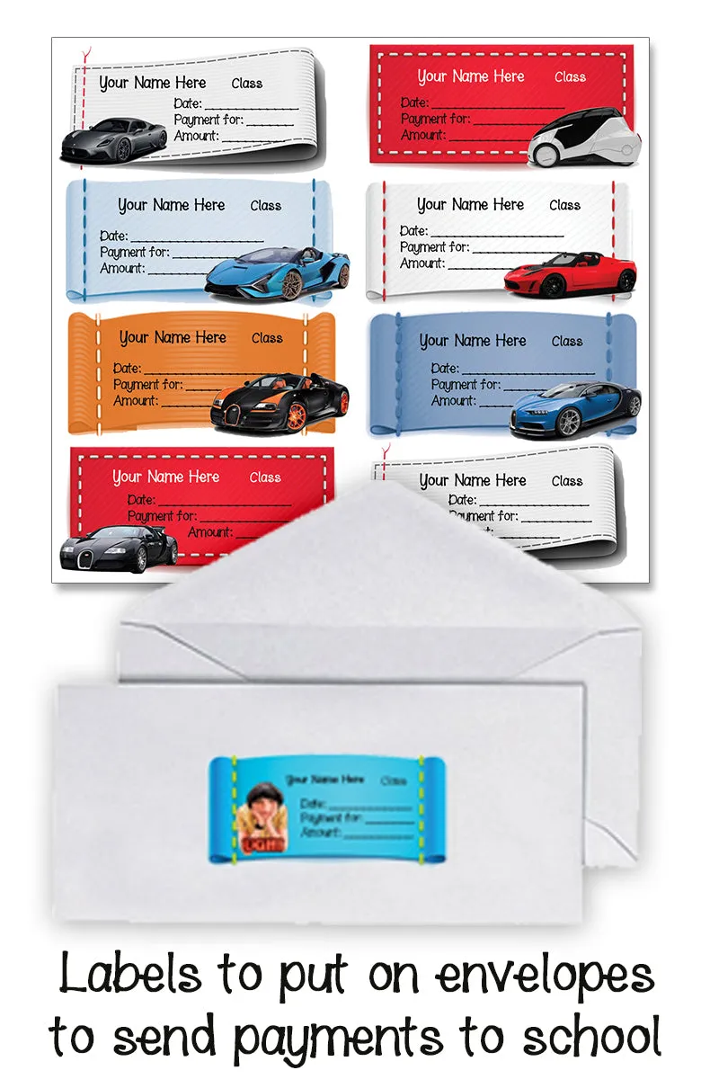 ""Cool cars" School labels packs