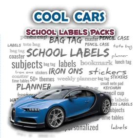 ""Cool cars" School labels packs