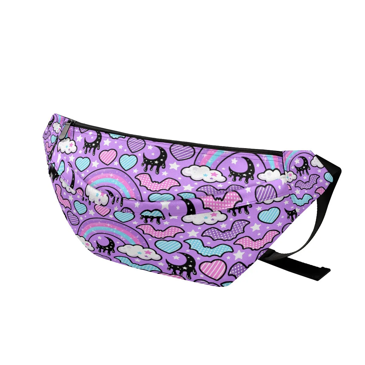 Rainbow Spooky Bats Purple Large Fanny Pack Bag