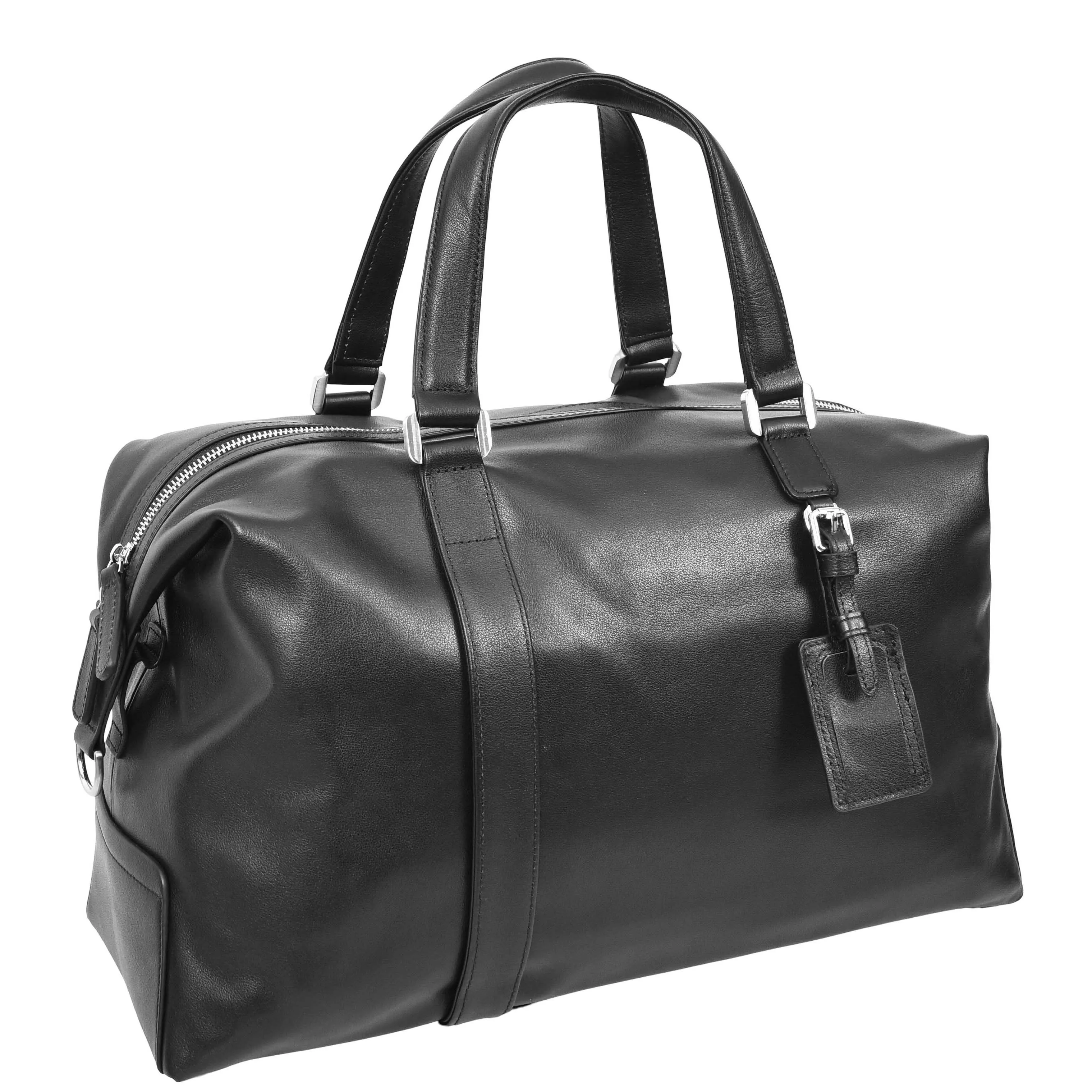 Real Leather Holdall Mid Size Padded Laptop Section Weekend Travel Duffle A007 Black