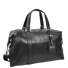 Real Leather Holdall Mid Size Padded Laptop Section Weekend Travel Duffle A007 Black