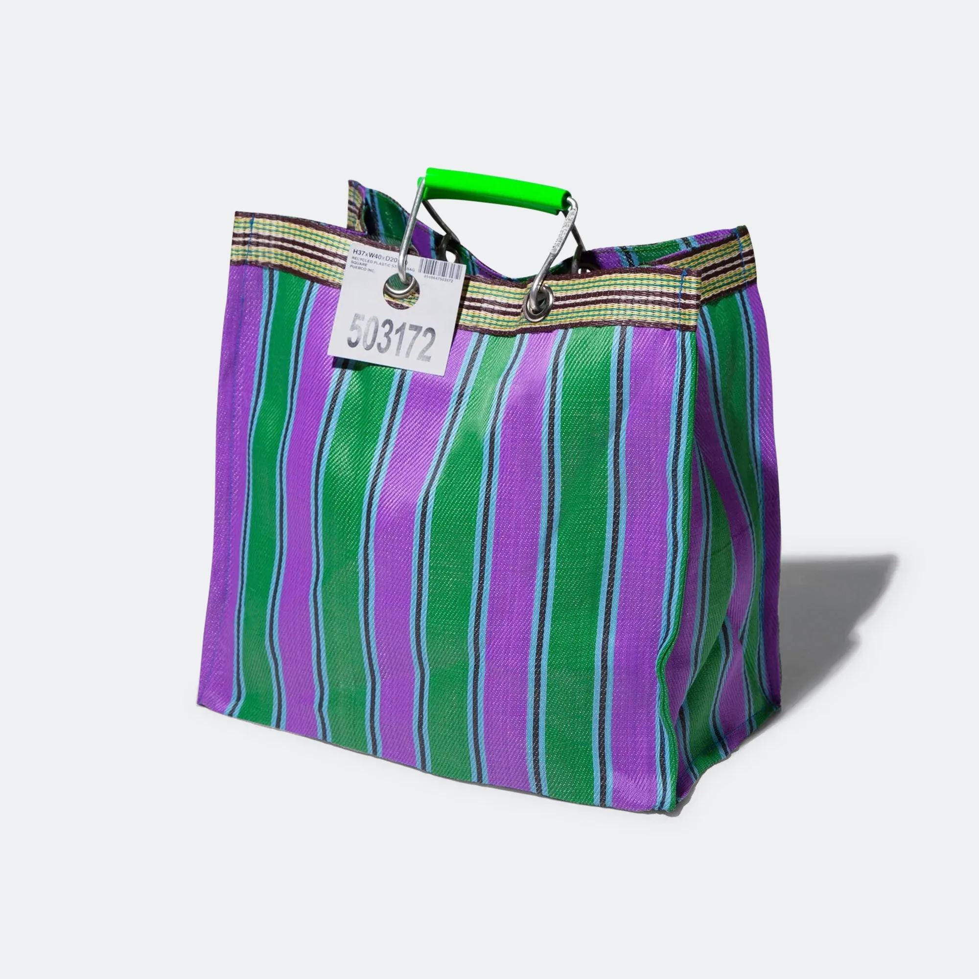 Recycled Plastic Stripe Bag Square - Green/Purple