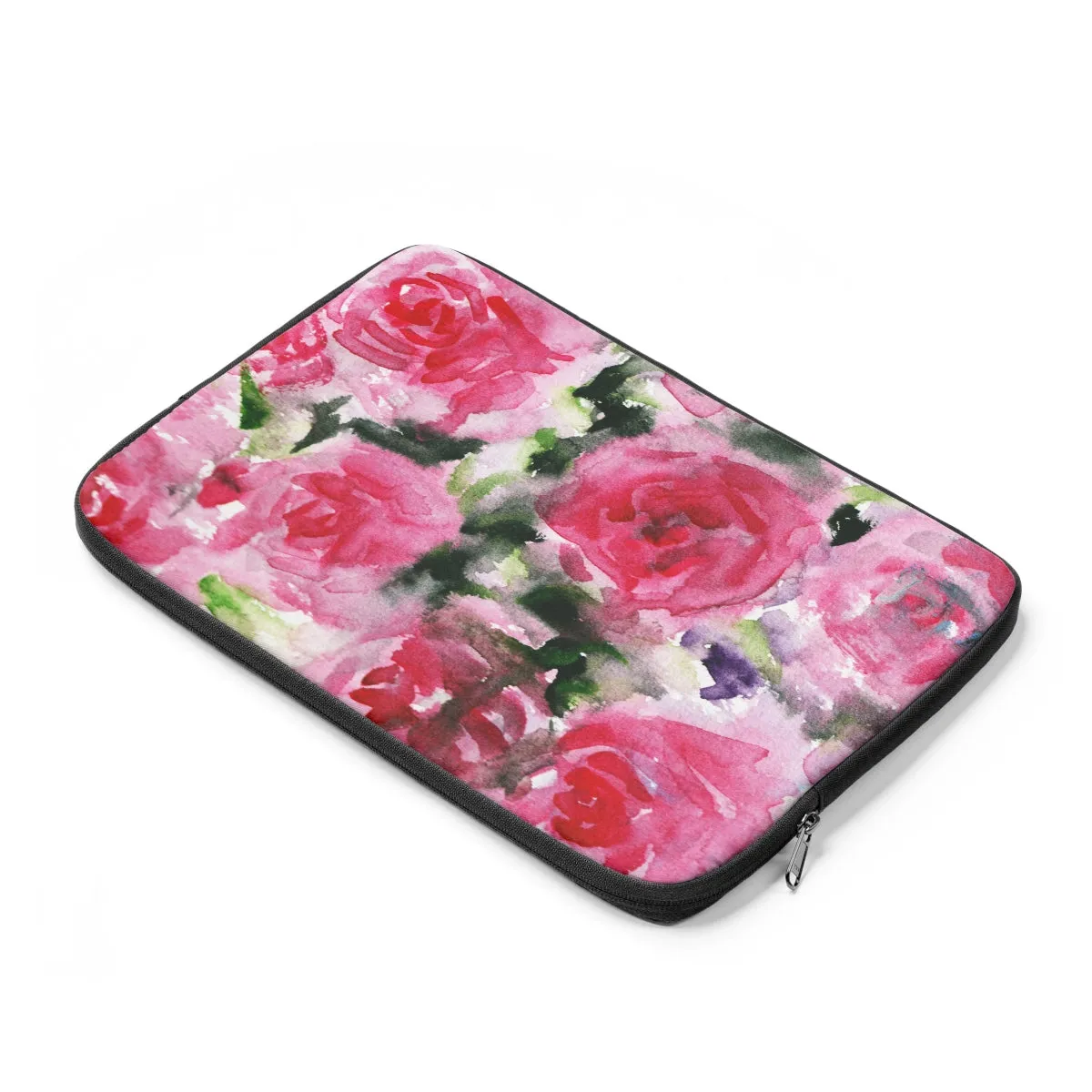 Reddish Pink Rose Floral Print 12', 13", 14" Laptop Sleeve - Designed   Made in the USA