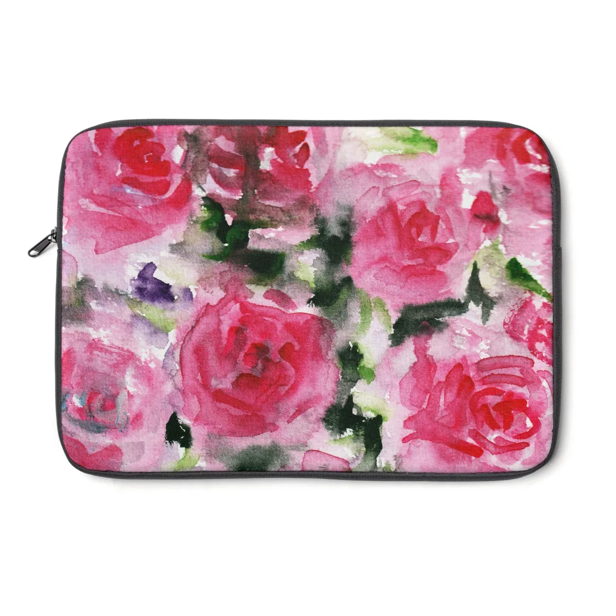 Reddish Pink Rose Floral Print 12', 13", 14" Laptop Sleeve - Designed   Made in the USA