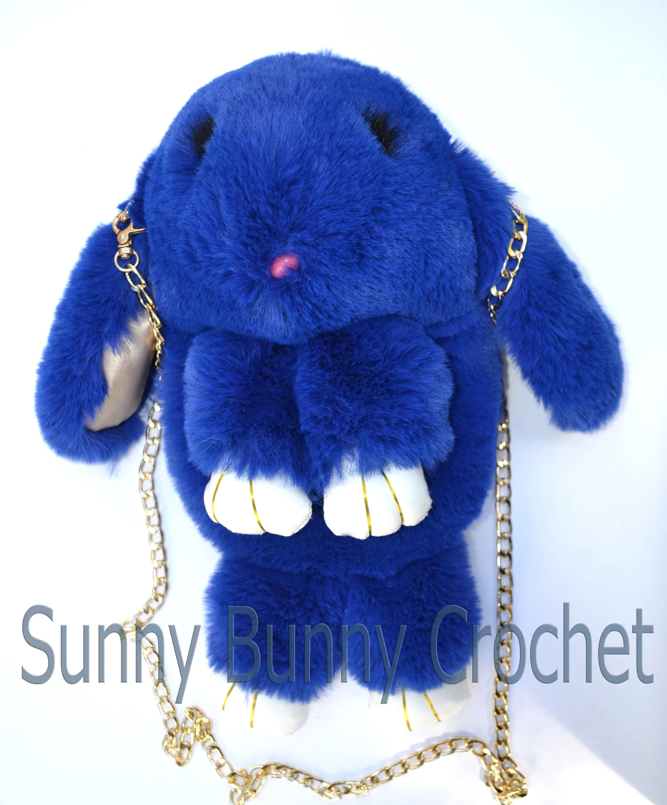 Royal Blue Rabbit Backpack Real Fur Bag Bunny Shoulder Bag  Women Purse Girls Handbag Phone Bag Animal Bag Chain Clutch Purse Cosmetic Bag