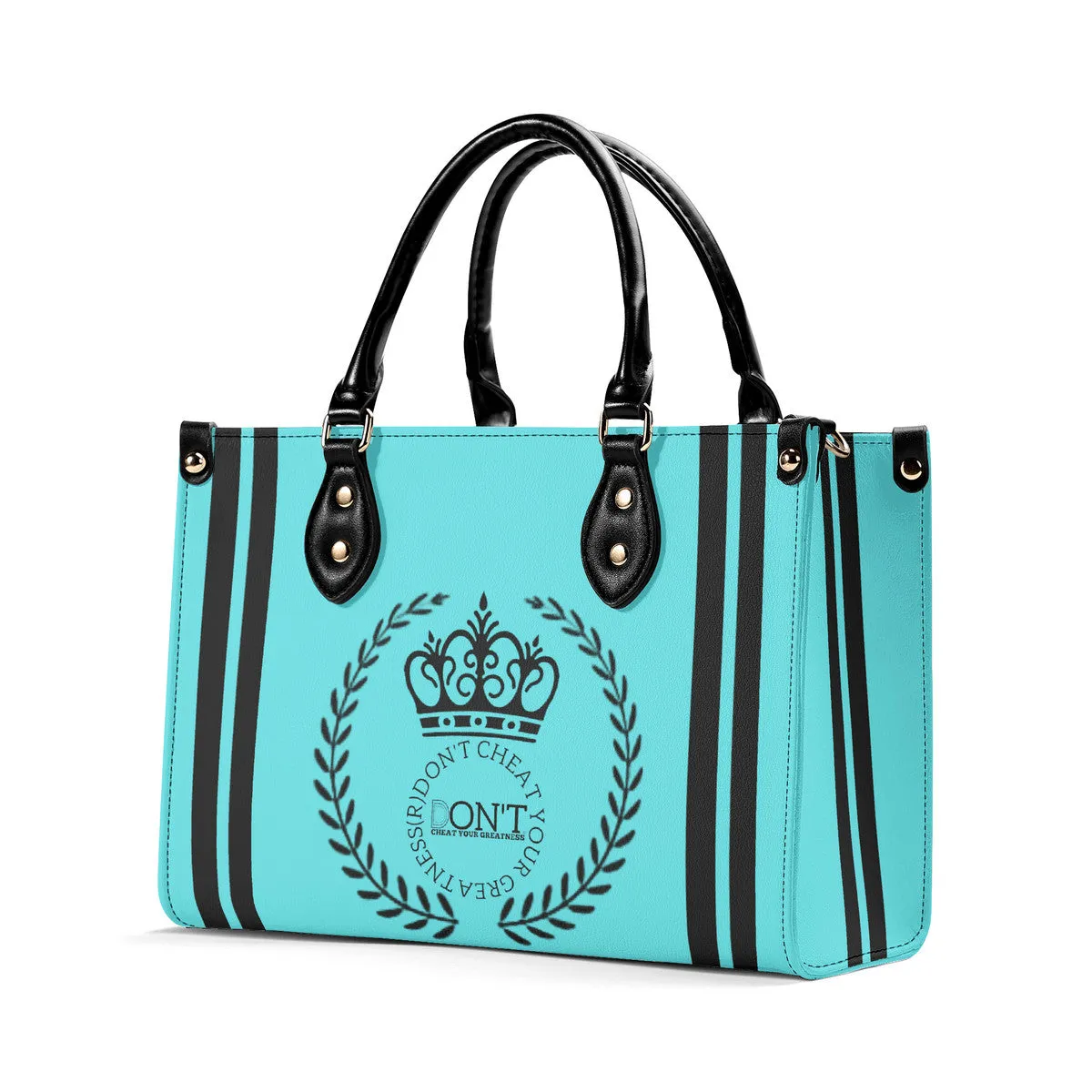 Royalty 24 Black Logo ,Stripes & Turquoise Multiple Sizes Upgraded Luxury Women PU Leather Handbag