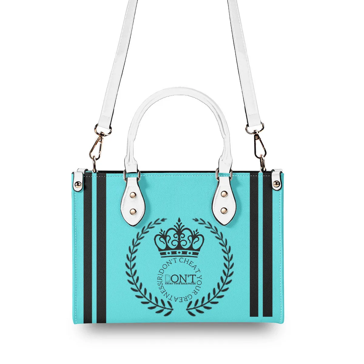 Royalty 24 Black Logo ,Stripes & Turquoise Multiple Sizes Upgraded Luxury Women PU Leather Handbag