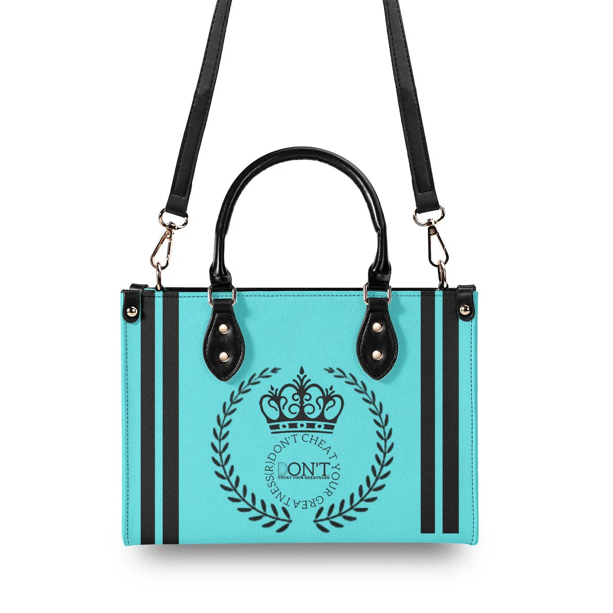 Royalty 24 Black Logo ,Stripes & Turquoise Multiple Sizes Upgraded Luxury Women PU Leather Handbag