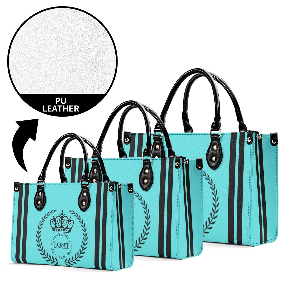 Royalty 24 Black Logo ,Stripes & Turquoise Multiple Sizes Upgraded Luxury Women PU Leather Handbag