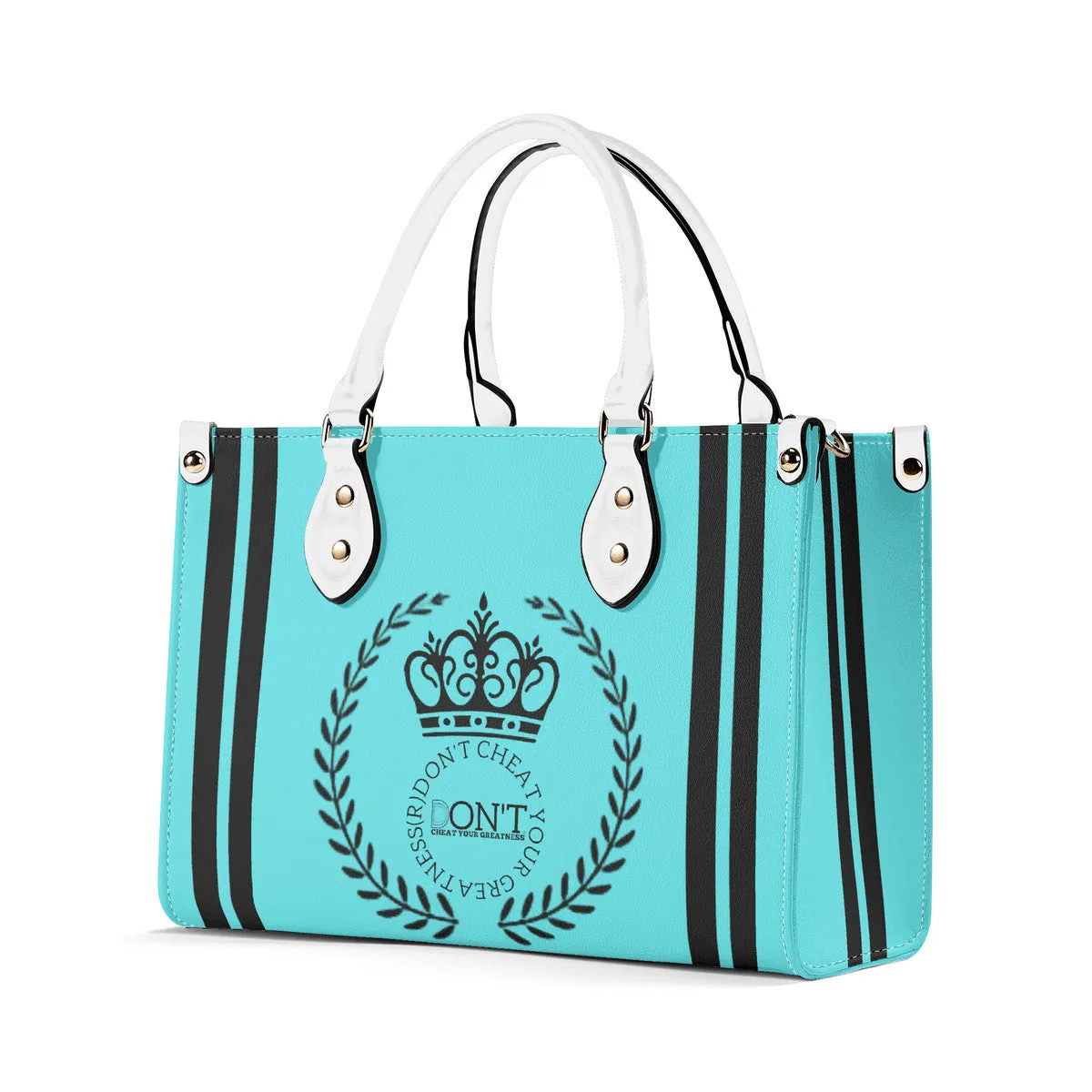 Royalty 24 Black Logo ,Stripes & Turquoise Multiple Sizes Upgraded Luxury Women PU Leather Handbag