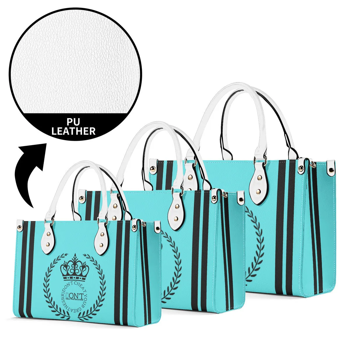 Royalty 24 Black Logo ,Stripes & Turquoise Multiple Sizes Upgraded Luxury Women PU Leather Handbag