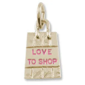 Shopping Bag - Pink Paint Charm in Yellow Gold Plated