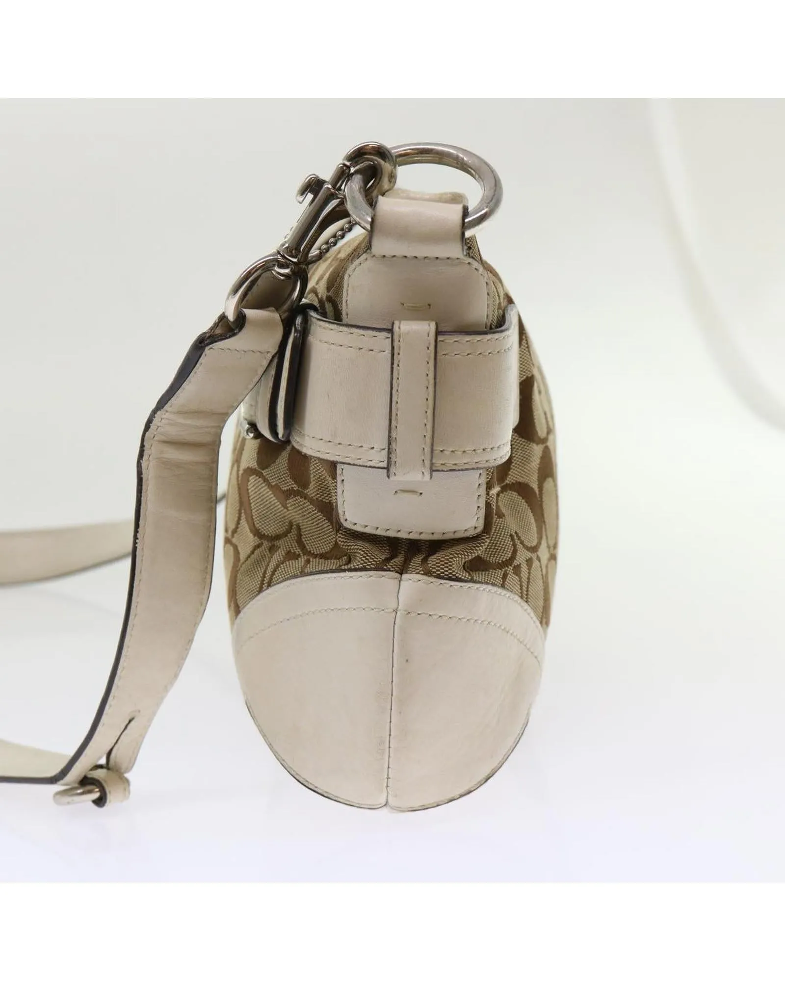 Signature Canvas Leather Shoulder Bag - Beige