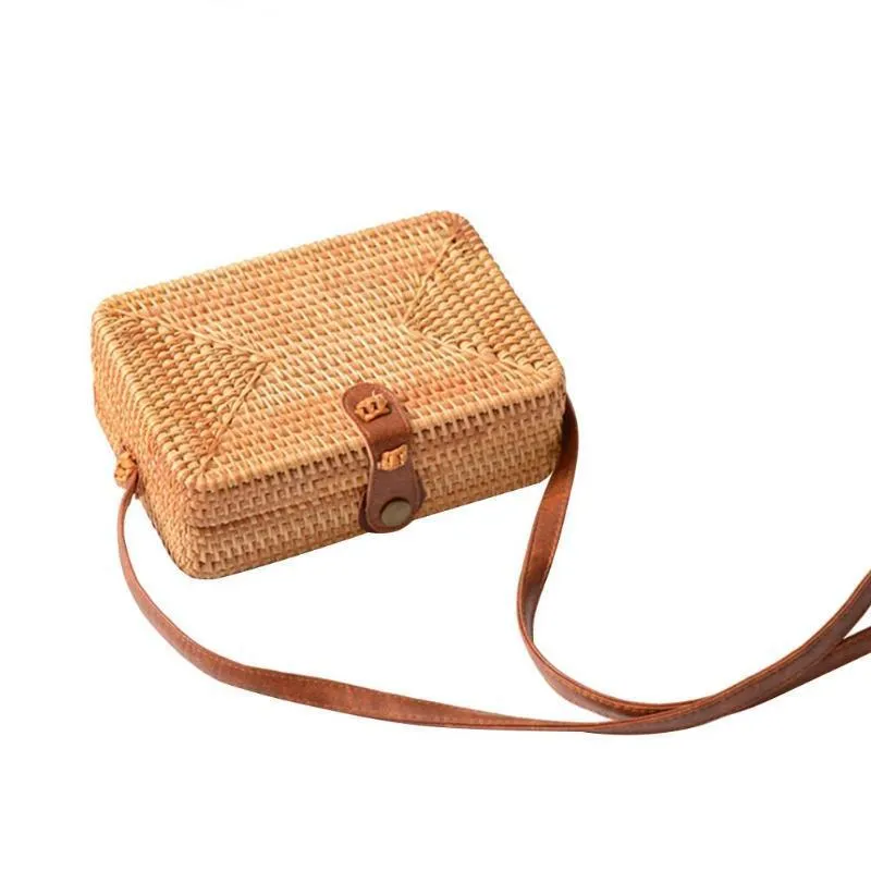 Small Plain Flap Round Straw Rattan Bag