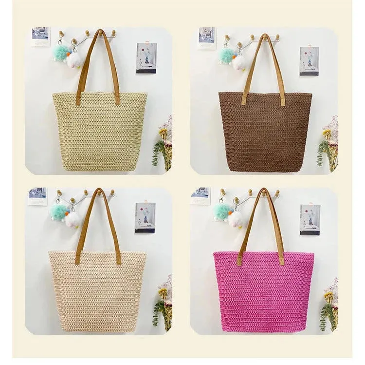 Solid Color Beach Straw Shoulder Bag