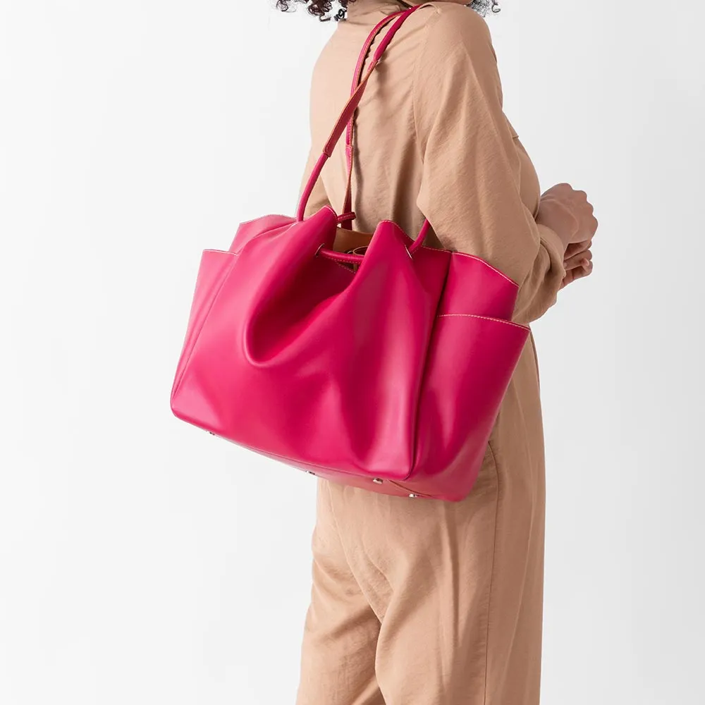 Stella Large Leather Shoulder Tote Bag - Pink