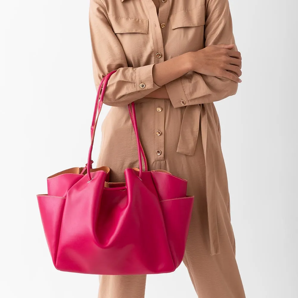 Stella Large Leather Shoulder Tote Bag - Pink