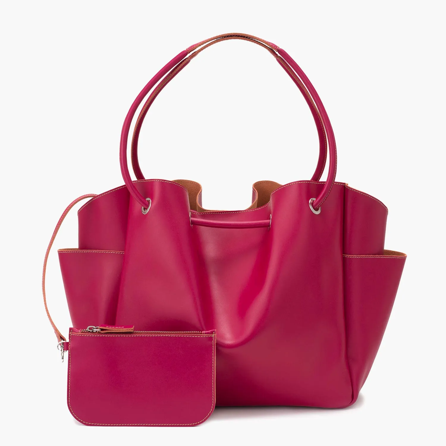 Stella Large Leather Shoulder Tote Bag - Pink