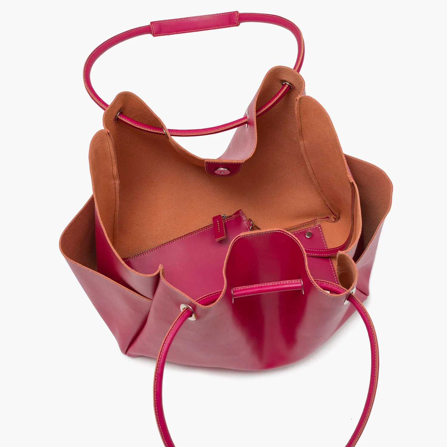 Stella Large Leather Shoulder Tote Bag - Pink