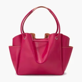 Stella Large Leather Shoulder Tote Bag - Pink