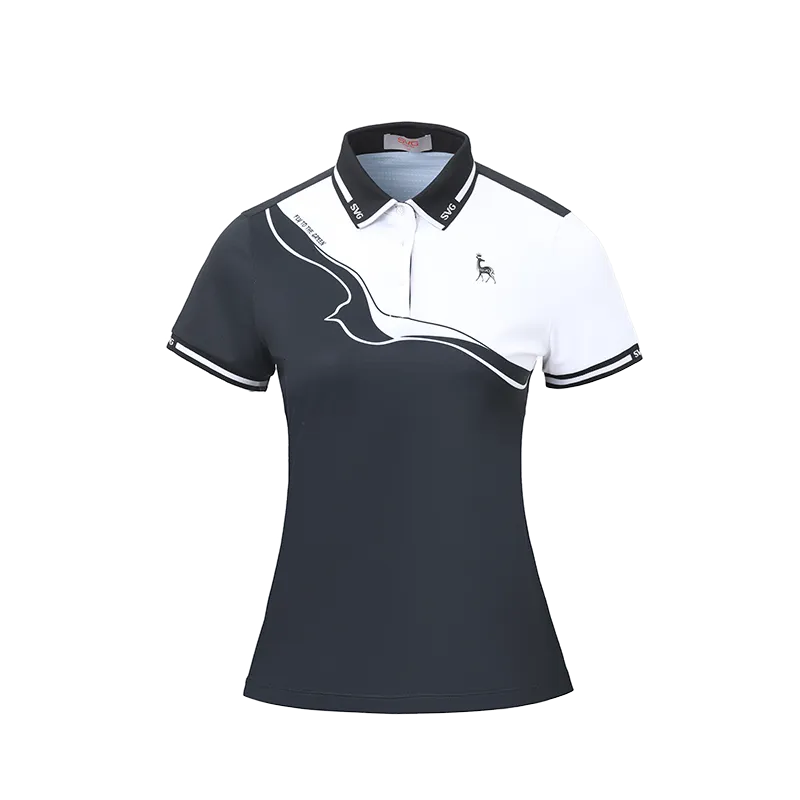 SVG Golf Women's Black and white Monochrome Short-sleeved Polo Shirt