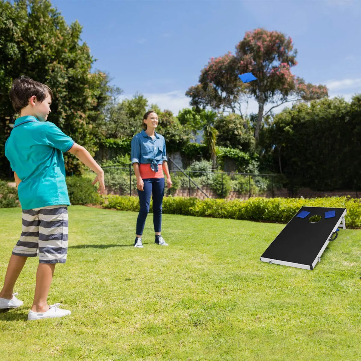 Tangkula Cornhole Set, Cornhole Outdoor Game with Foldable Design & Side Handle