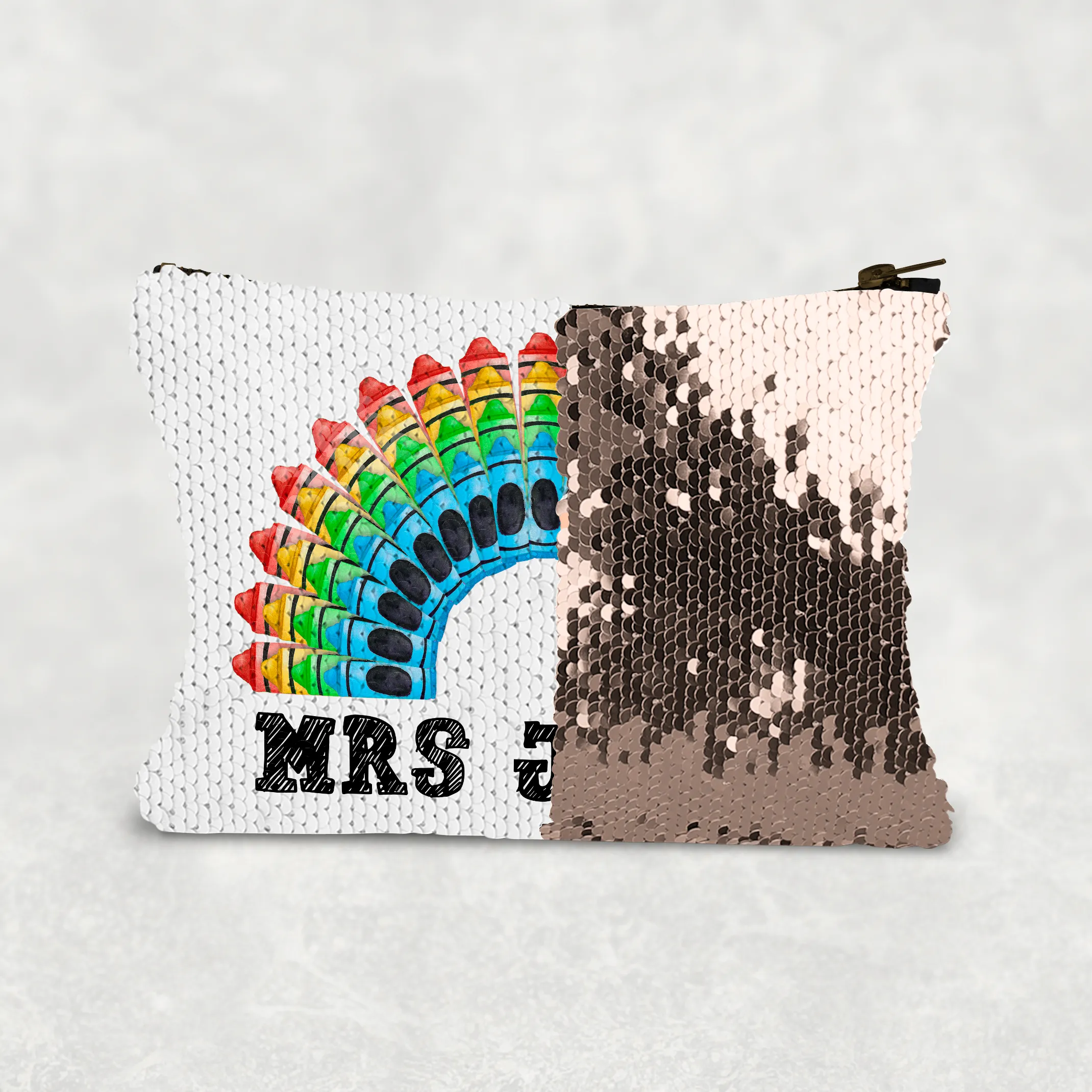 Teacher Crayon Rainbow Personalised Sequin Bag