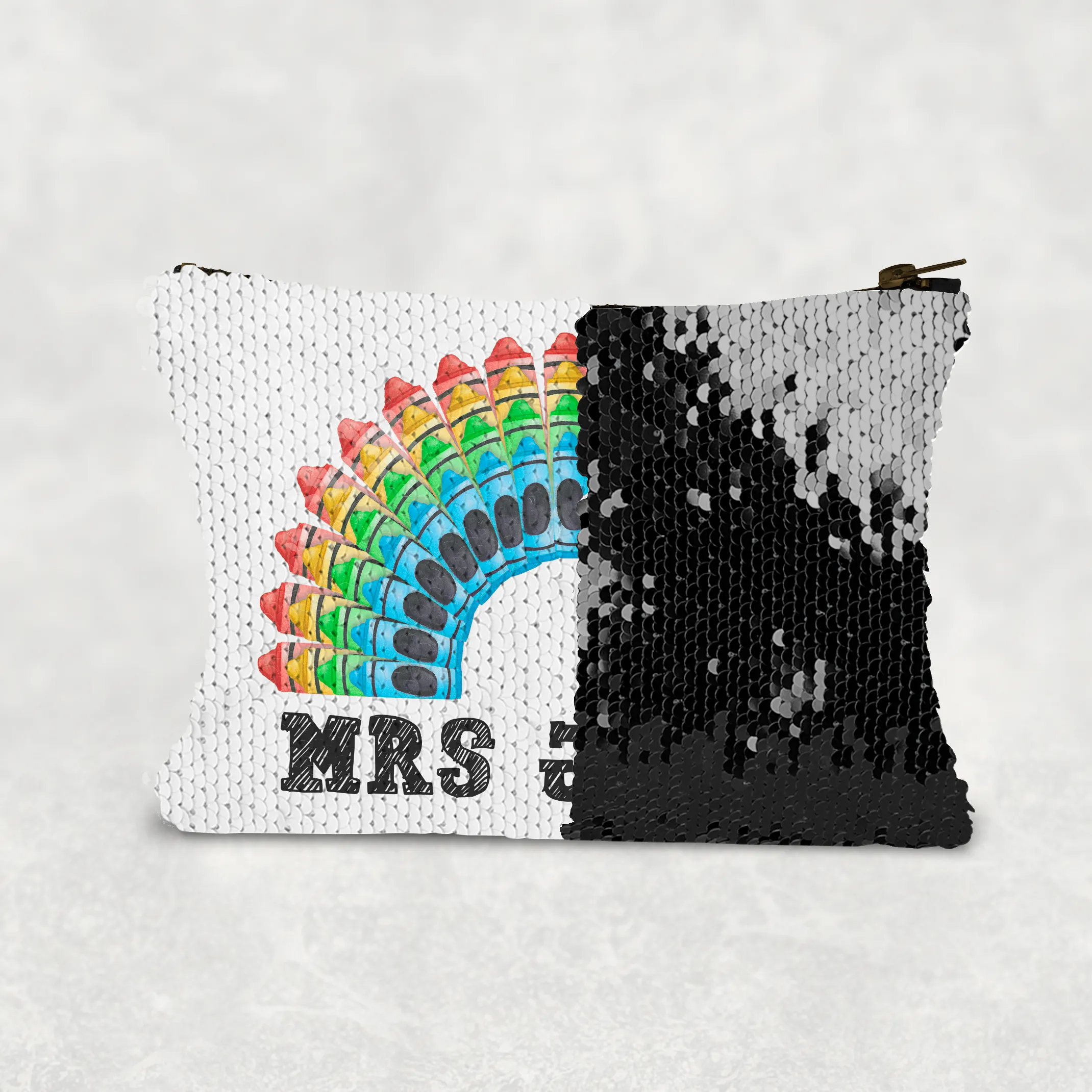 Teacher Crayon Rainbow Personalised Sequin Bag