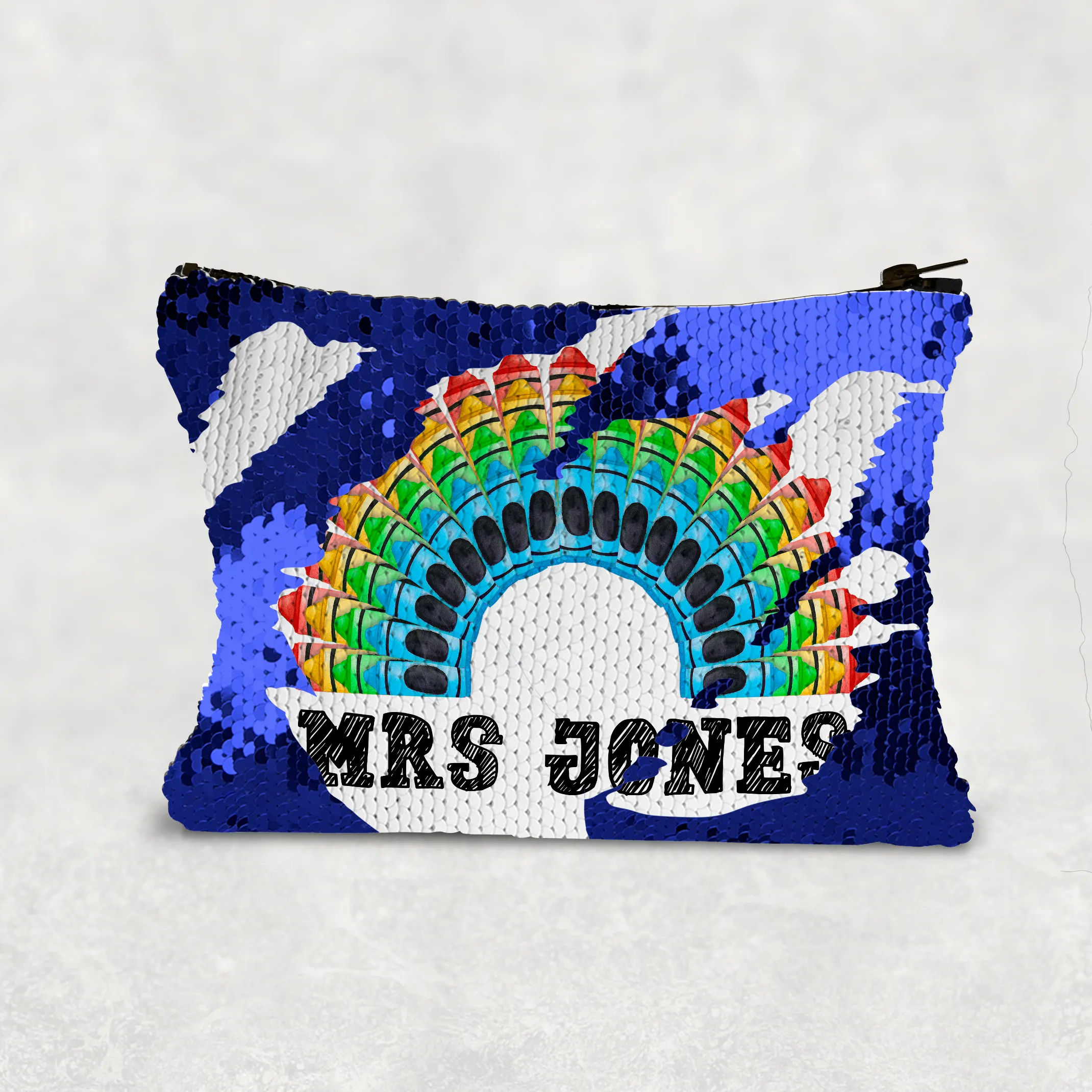 Teacher Crayon Rainbow Personalised Sequin Bag