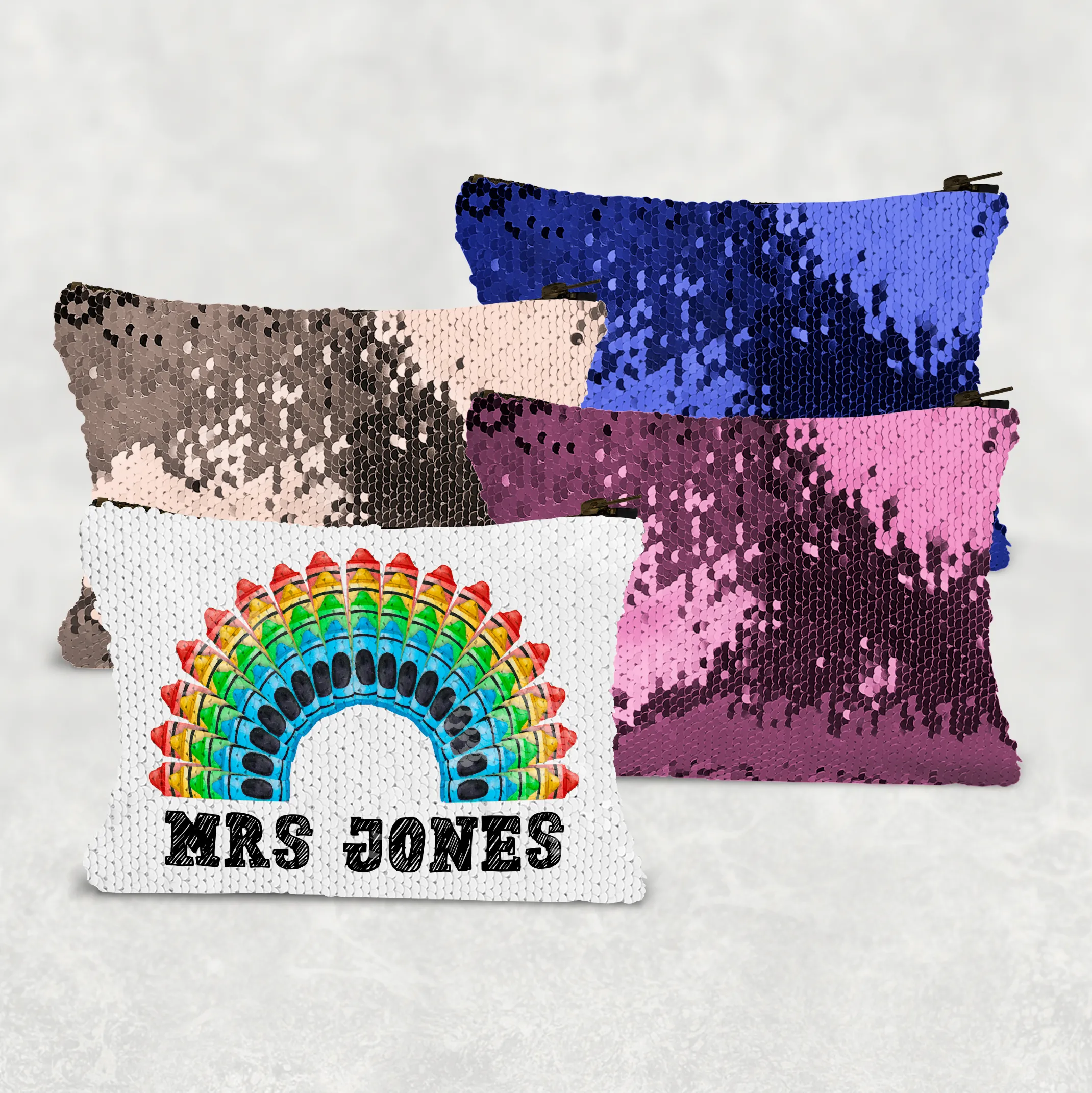 Teacher Crayon Rainbow Personalised Sequin Bag