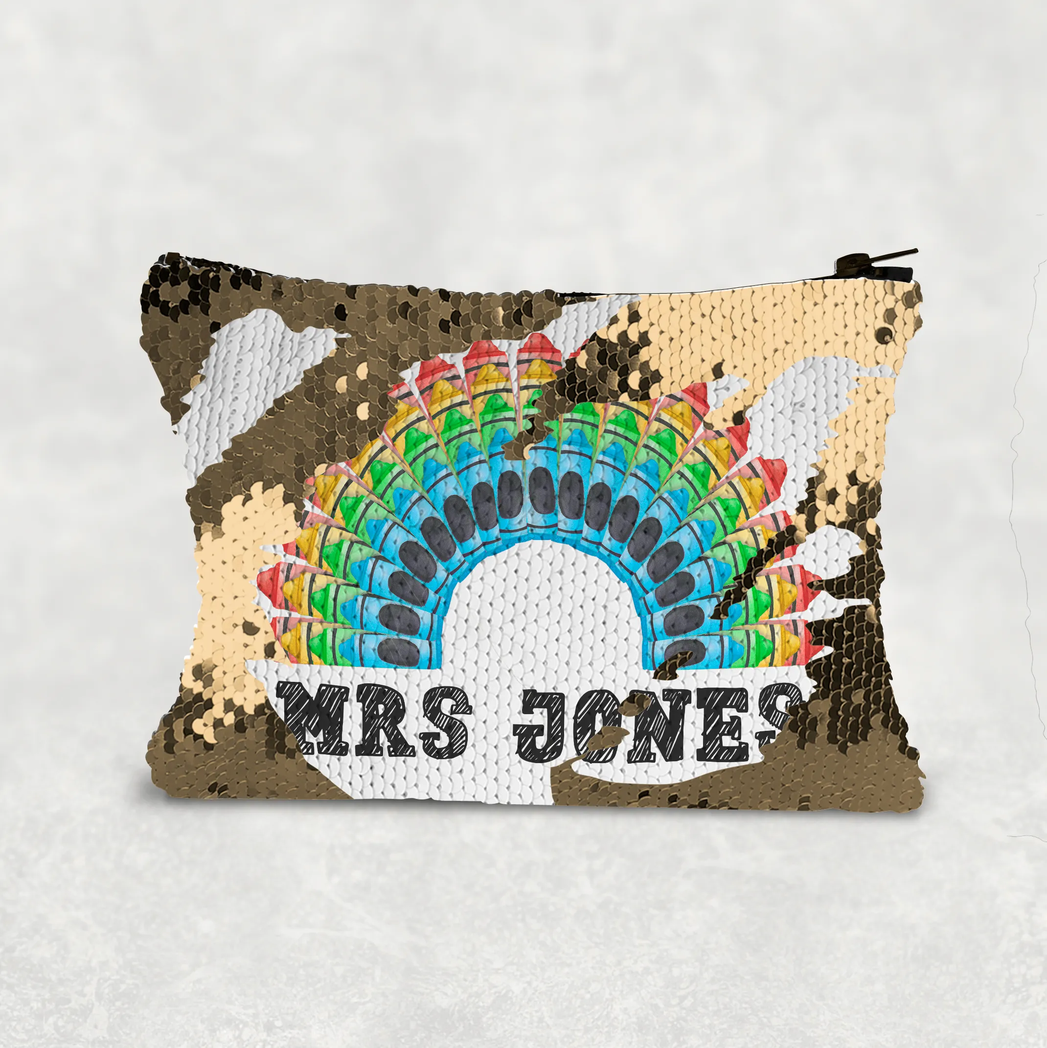 Teacher Crayon Rainbow Personalised Sequin Bag