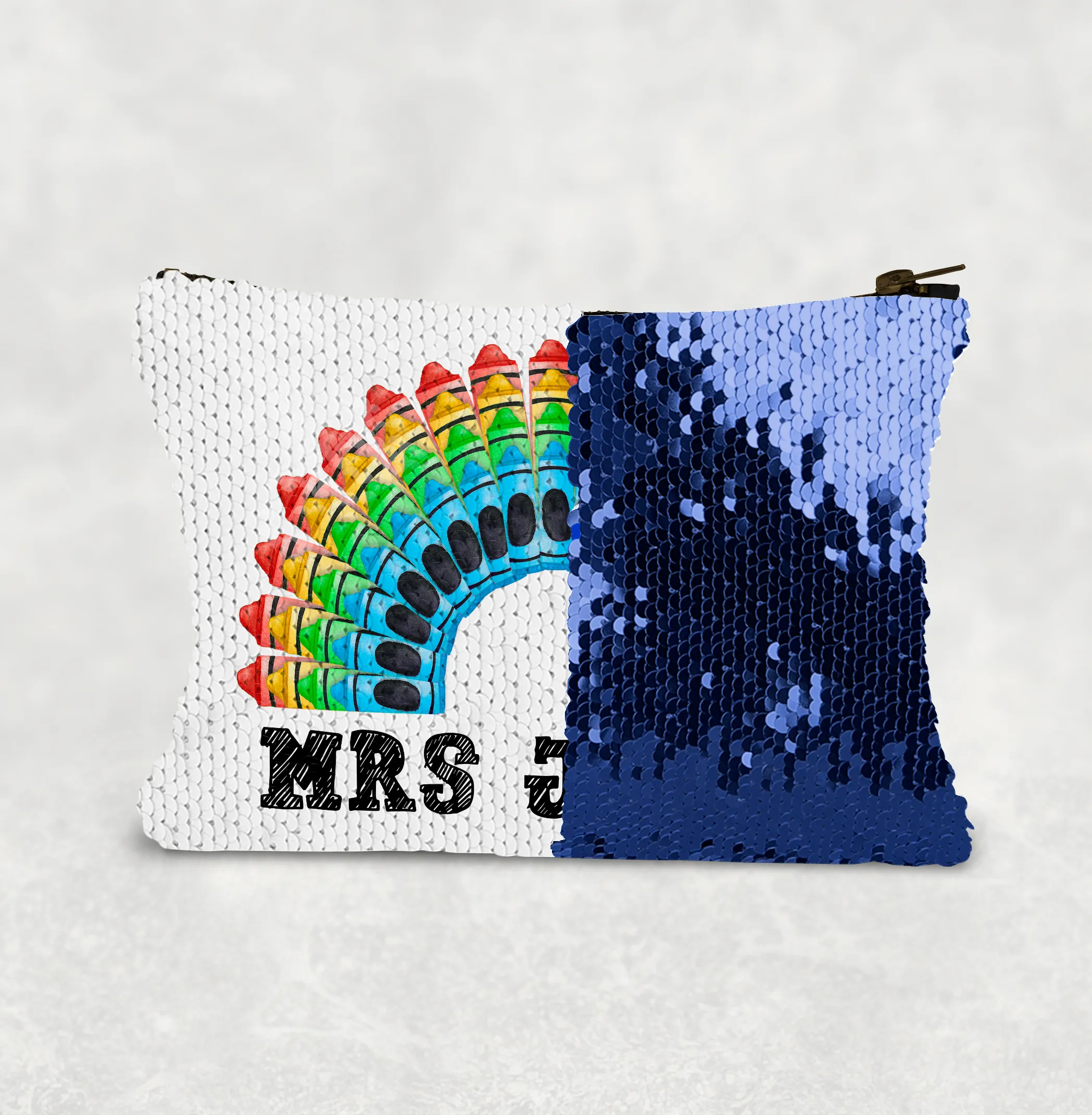 Teacher Crayon Rainbow Personalised Sequin Bag