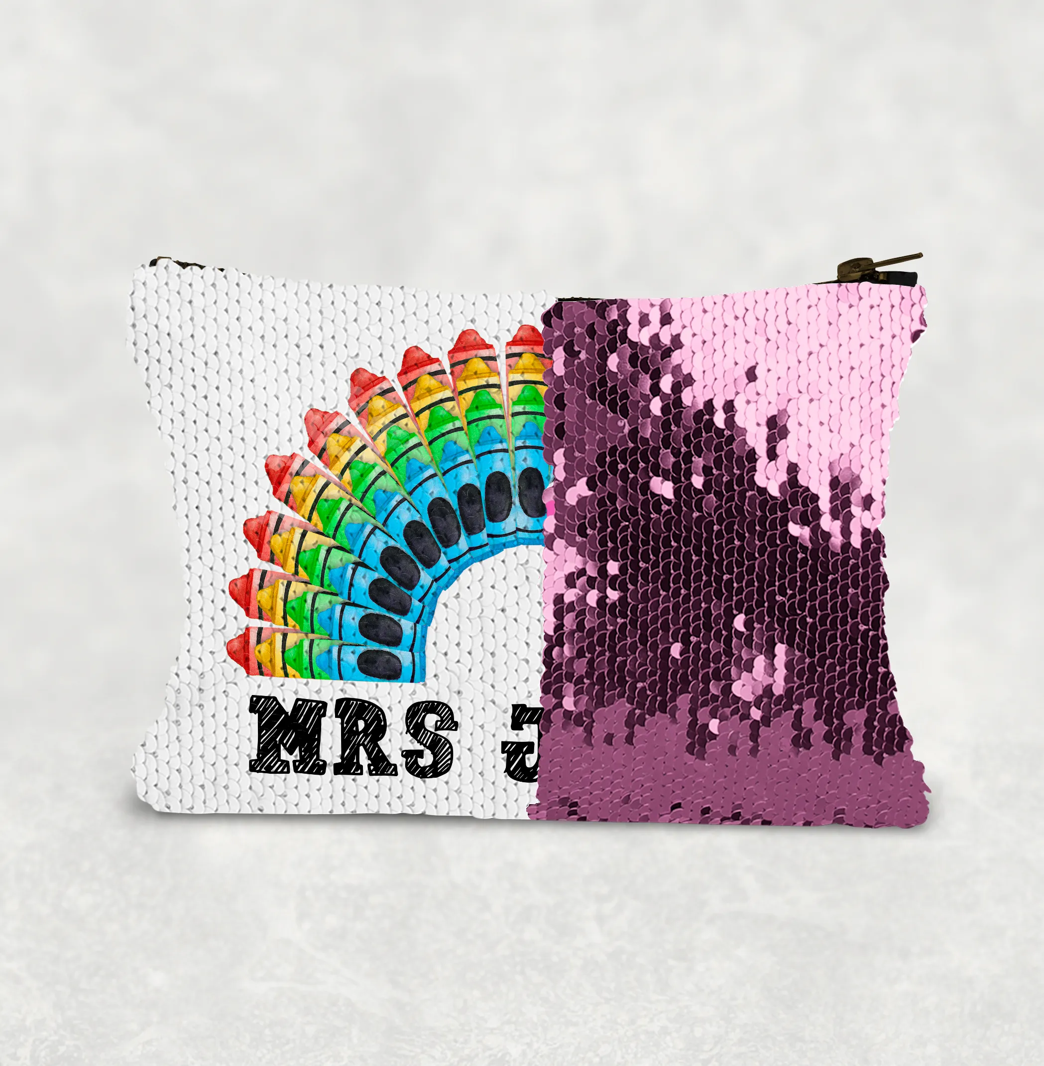 Teacher Crayon Rainbow Personalised Sequin Bag