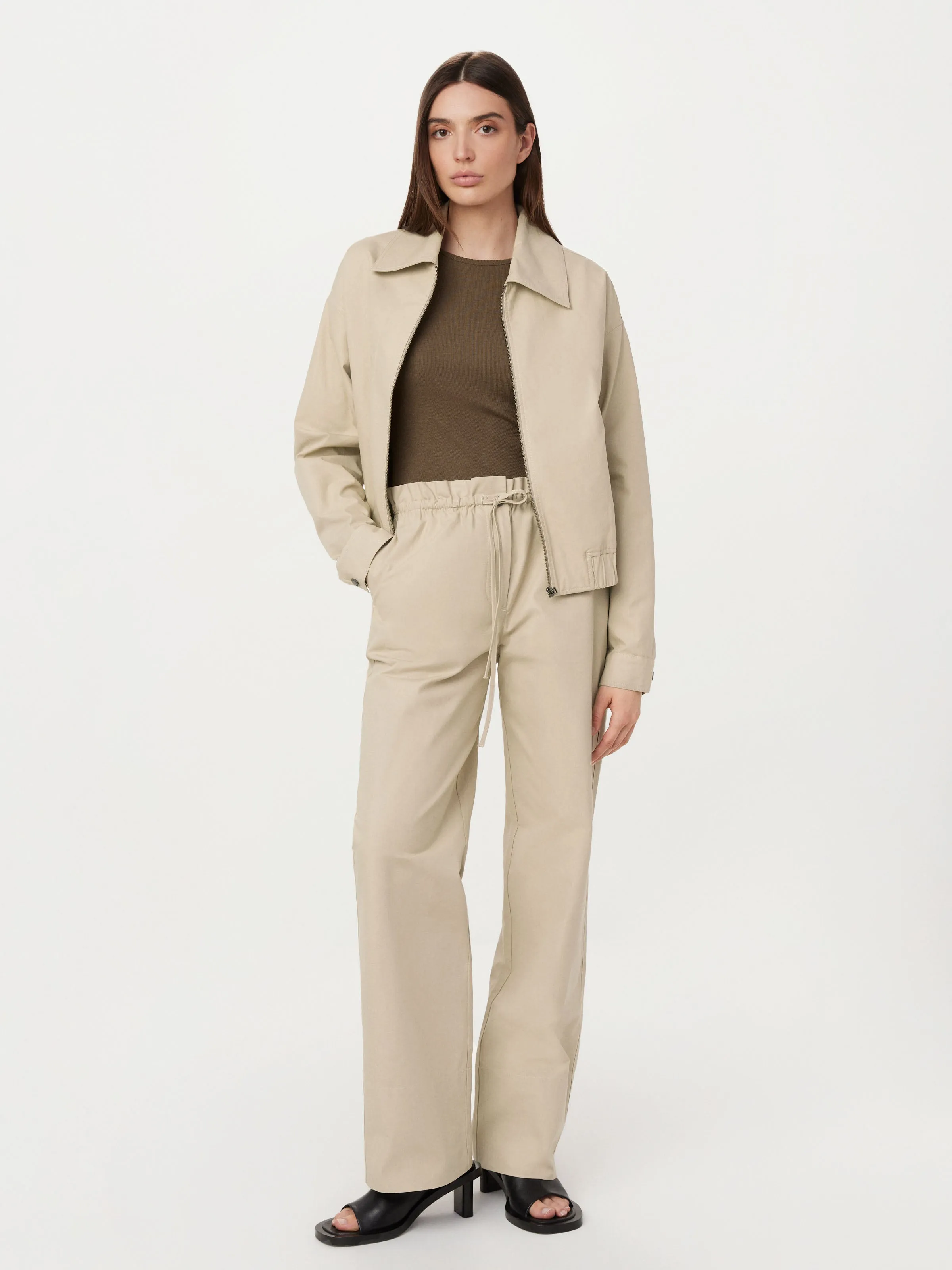 The Annie Paper Bag Loose Pant in Light Beige