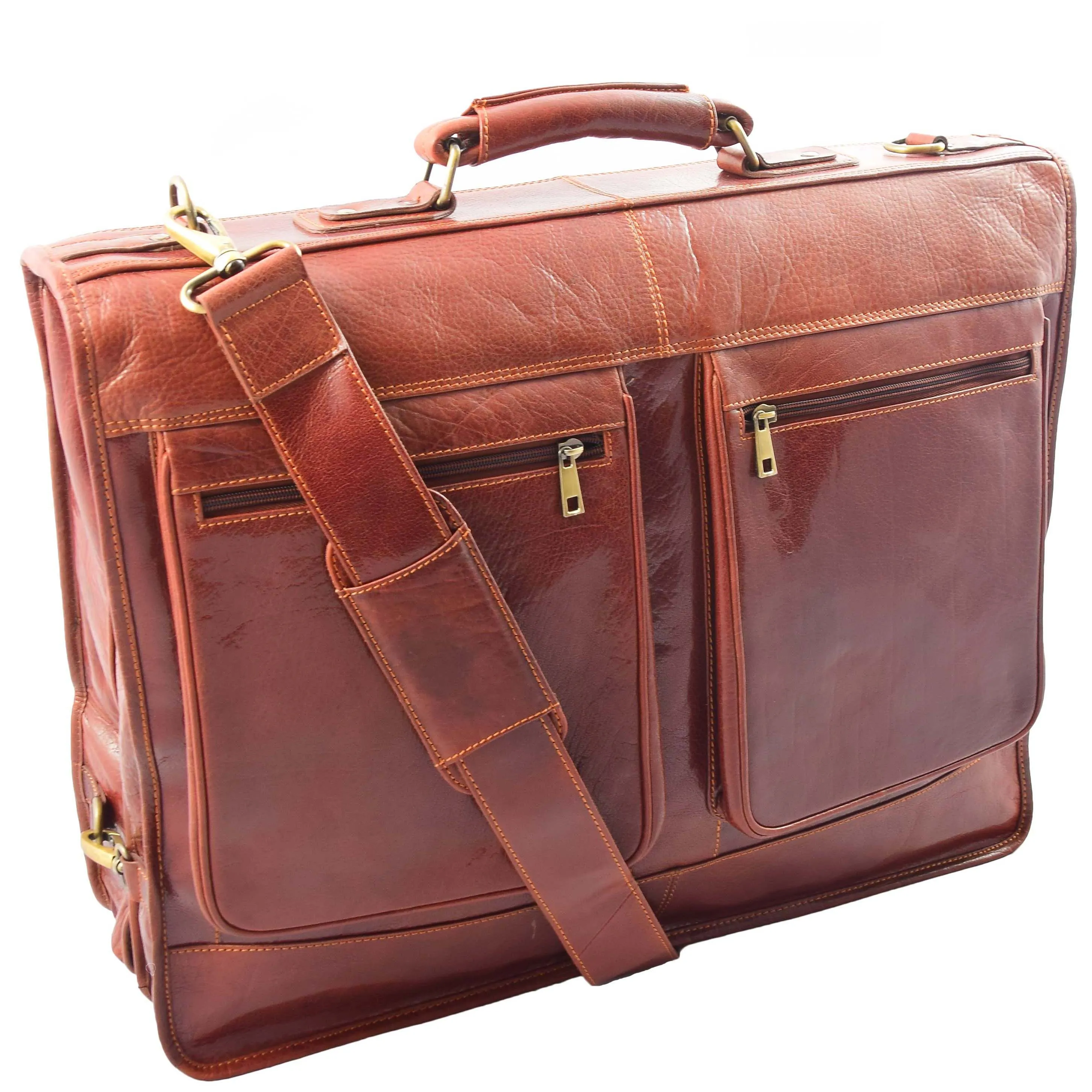 Travel Weekend Leather Suit Carrier Canico Chestnut