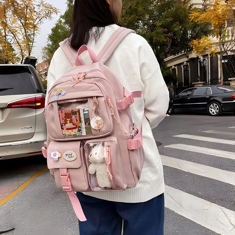 Trendy Pink Korean Backpack