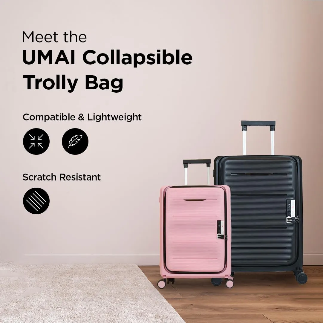 UMAI Collapsible & Foldable Hardcase Cabin Suitcase for Travel(20 inch - 55cm) | Travel Bag for Men & Women | 8 Wheels | Trolley Bag | TSA Lock | Easy-to-store (Black)