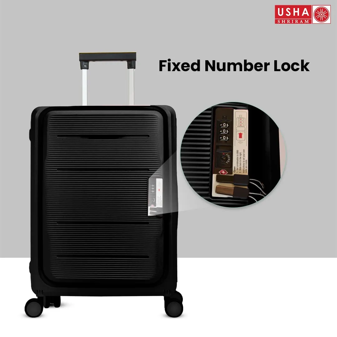 USHA SHRIRAM Cabin & Check-in Bag Combo (2 Pcs - 55cm & 65cm) Collapsible Luggage Bag | Black | Suitcase for Travel | 360 Degree Wheel & Lock | Foldable Trolley Bag for Travel (Pack of 2)