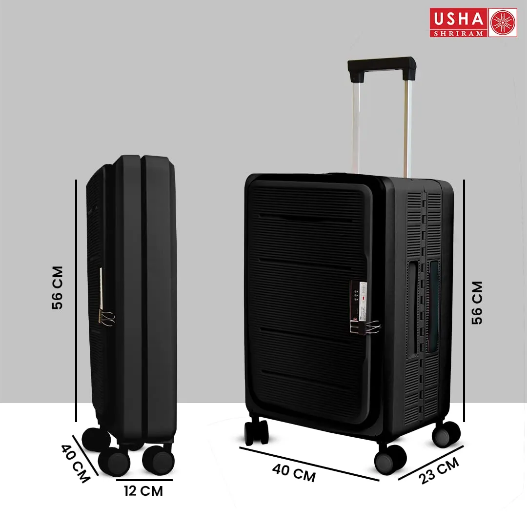 USHA SHRIRAM Cabin & Check-in Bag Combo (2 Pcs - 55cm & 65cm) Collapsible Luggage Bag | Black | Suitcase for Travel | 360 Degree Wheel & Lock | Foldable Trolley Bag for Travel (Pack of 2)