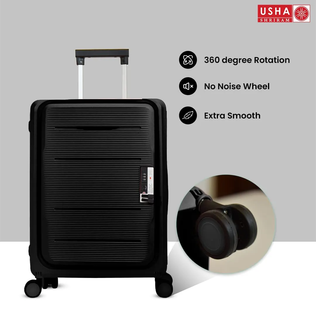 USHA SHRIRAM Cabin & Check-in Bag Combo (2 Pcs - 55cm & 65cm) Collapsible Luggage Bag | Black | Suitcase for Travel | 360 Degree Wheel & Lock | Foldable Trolley Bag for Travel (Pack of 2)